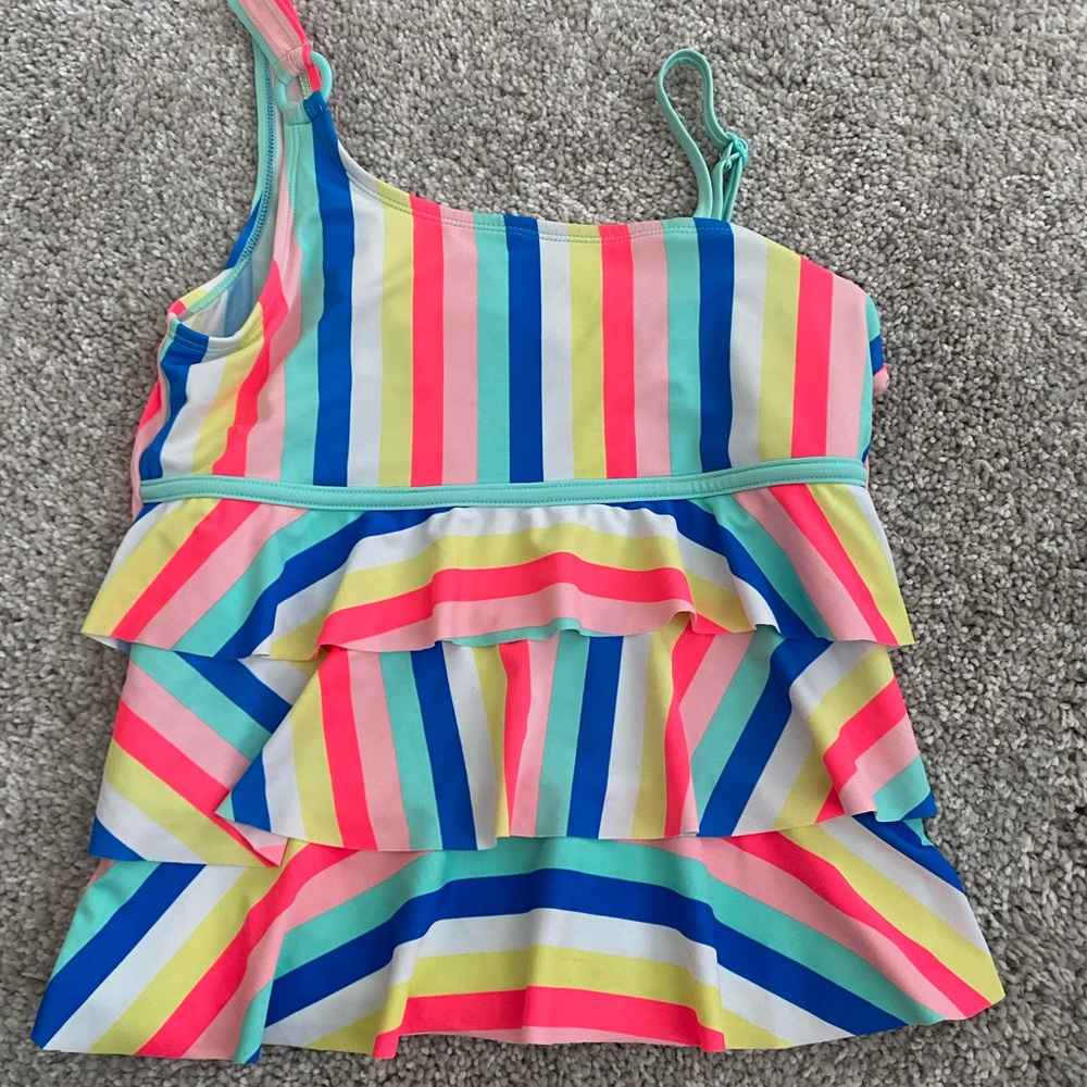 Justice Girls Tankini Swimsuit Top Size 18 Bright Colorful Stripe
